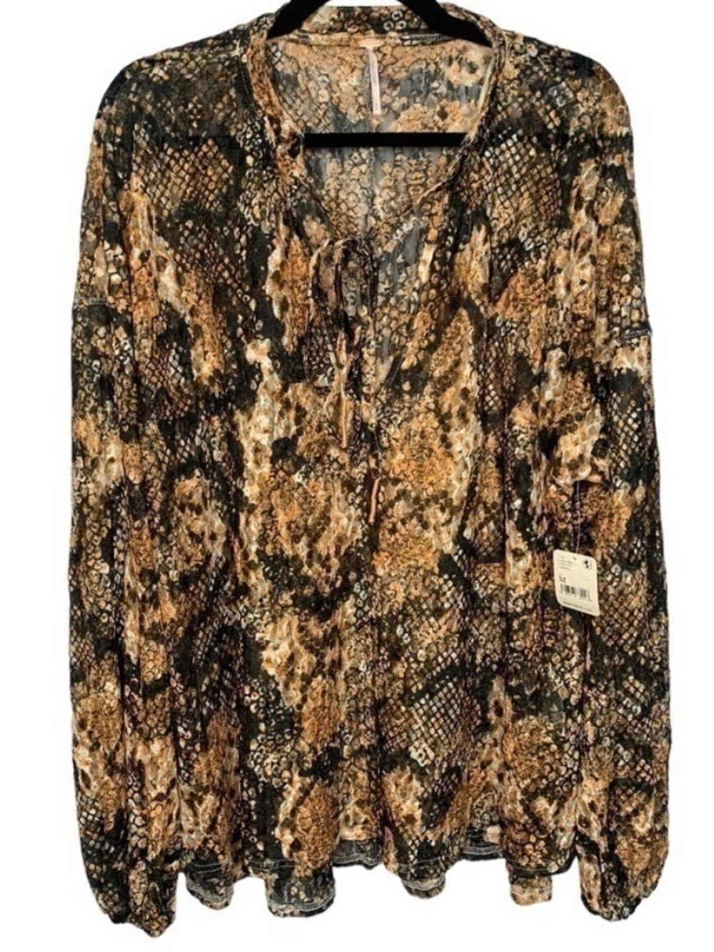 NWT Free People Oversized XS Out For The Night Top Sheer Lace Snake Animal Print - Picture 3 of 8